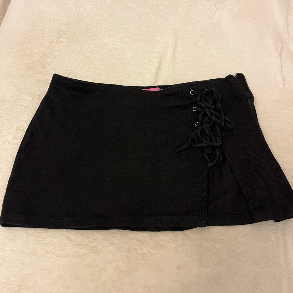 Edikted Black Mini Skirt with Tie Front